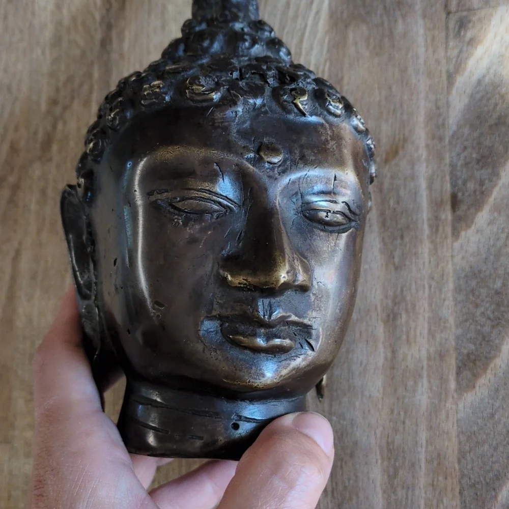 Bronze Buddha Head Sculpture - Picture 5 of 5